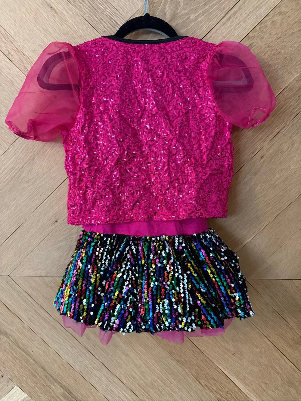 Weissman Black and Hot Pink Sequin Tutu Set with Multicolor Sequins